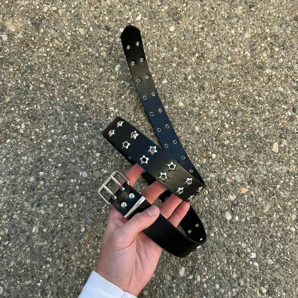 Vintage Y2K black and silver studded punk cyber grunge belt